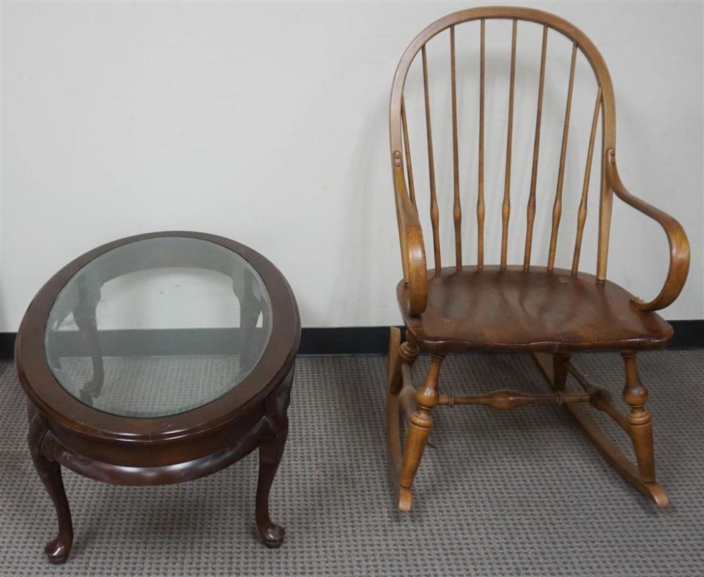 STAINED PINE ARM ROCKER AND QUEEN