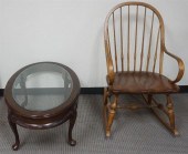 STAINED PINE ARM ROCKER AND QU