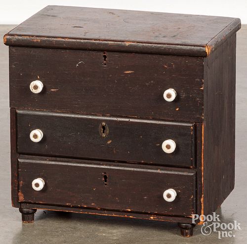 STAINED PINE DRESSER BOX, 19TH