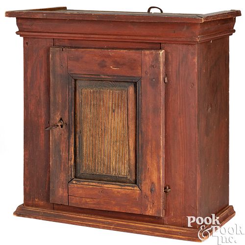STAINED PINE HANGING CUPBOARD,
