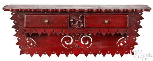 STAINED PINE HANGING SHELF, 19TH