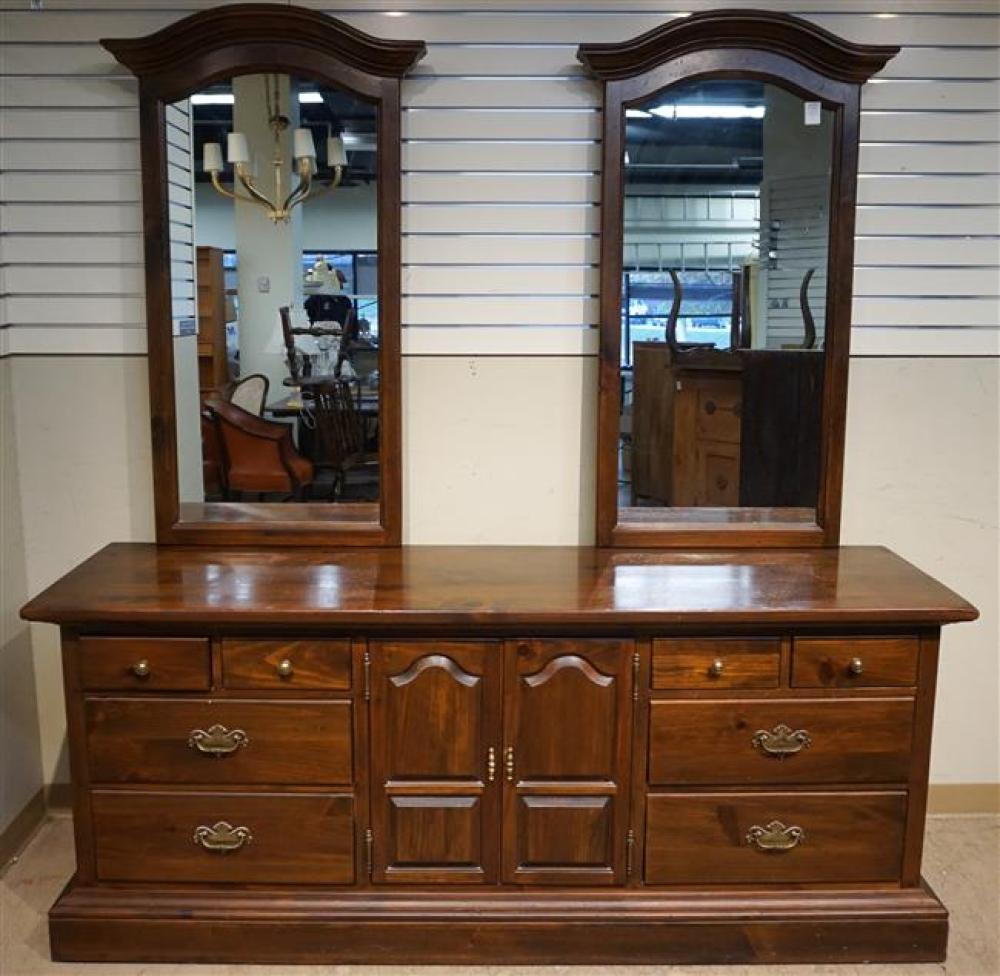 STAINED PINE TRIPLE DRESSER AND TWO