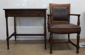 STAINED WALNUT TABLE DESK AND