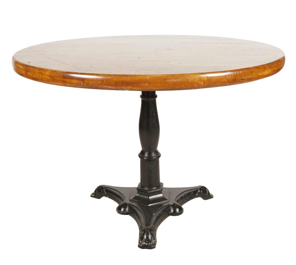 STAINED WOOD AND BLACK-PAINTED IRON