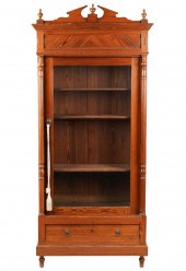 STAINED WOOD BOOKCASE CABINETS
