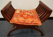STAINED WOOD CANED SEAT BENCHS