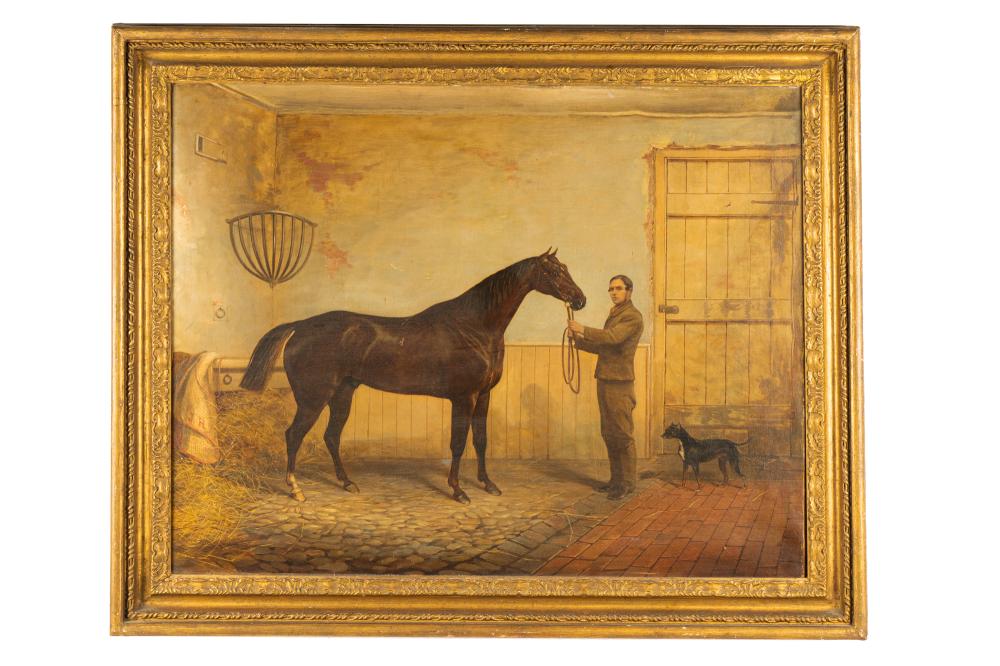 STALLION WITH GROOM & DOG19th