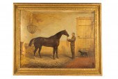 STALLION WITH GROOM & DOG19th