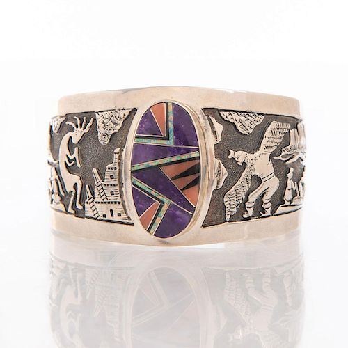 STAMPED SILVER NAVAJO BRACELET WITH