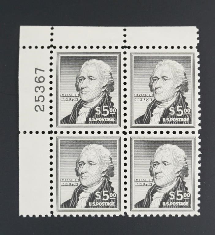 STAMPS: $5 HAMILTON PLATE BLOCK,