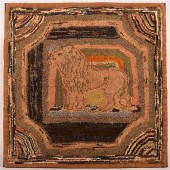 STANDING LION HOOKED RUG.Antiq