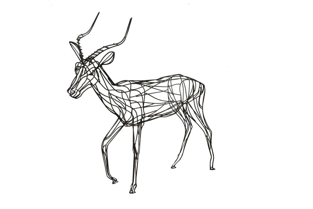 STANDING METAL ROD SCULPTURE OF A