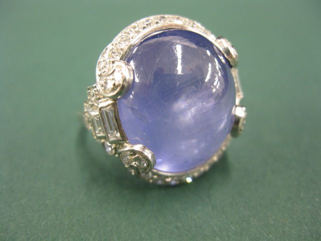 Star Sapphire & Diamond Deco Ring