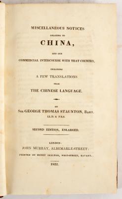 Staunton (Sir George) Miscellaneous