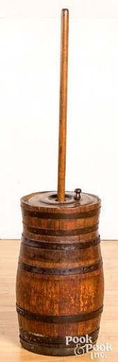 STAVED OAK BUTTER CHURN, 19TH