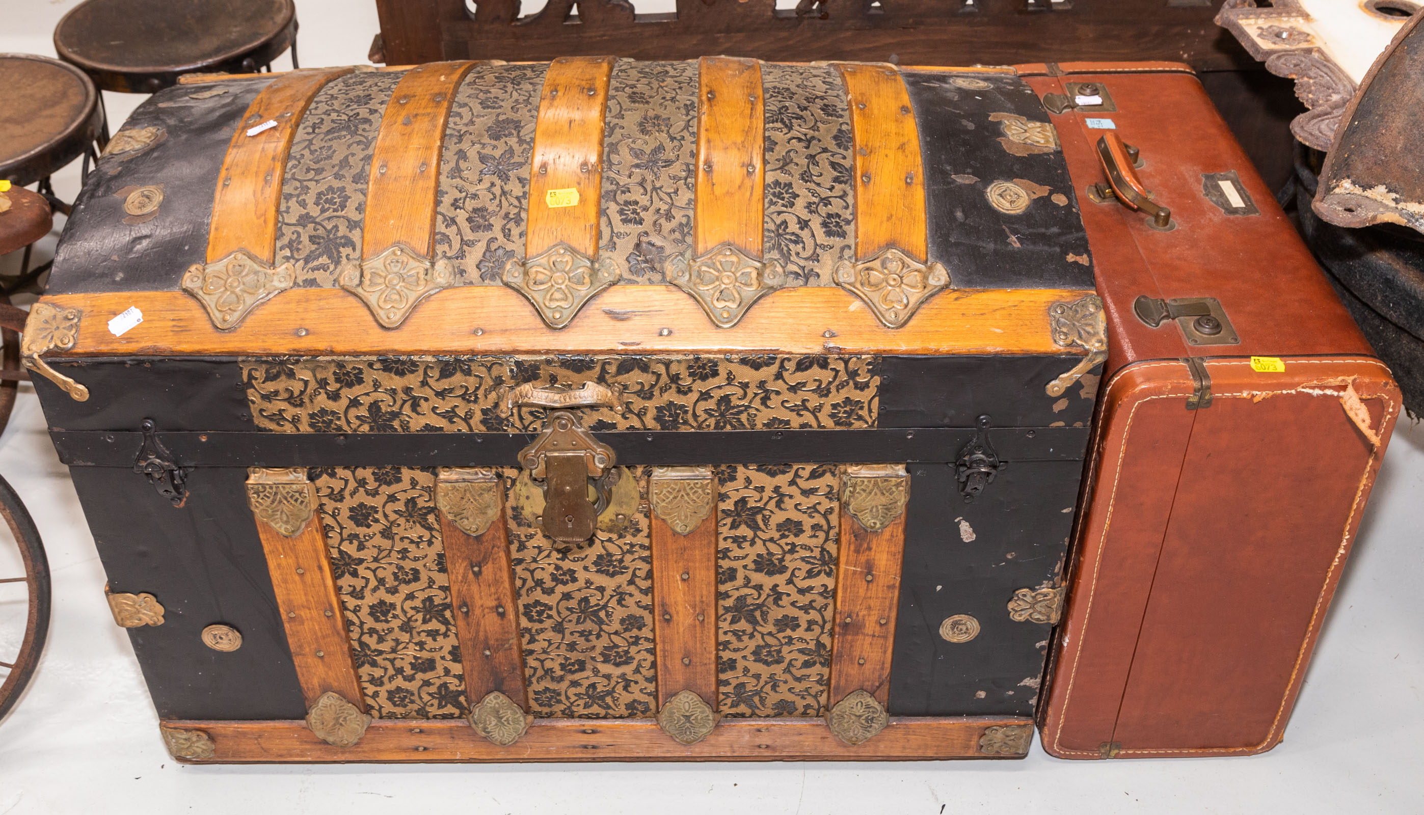 STEAMER TRUNK; ACCORDION IN CASE