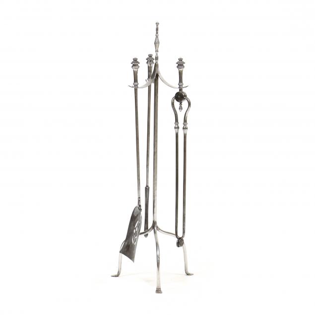 STEEL FIREPLACE TOOLS AND STAND A