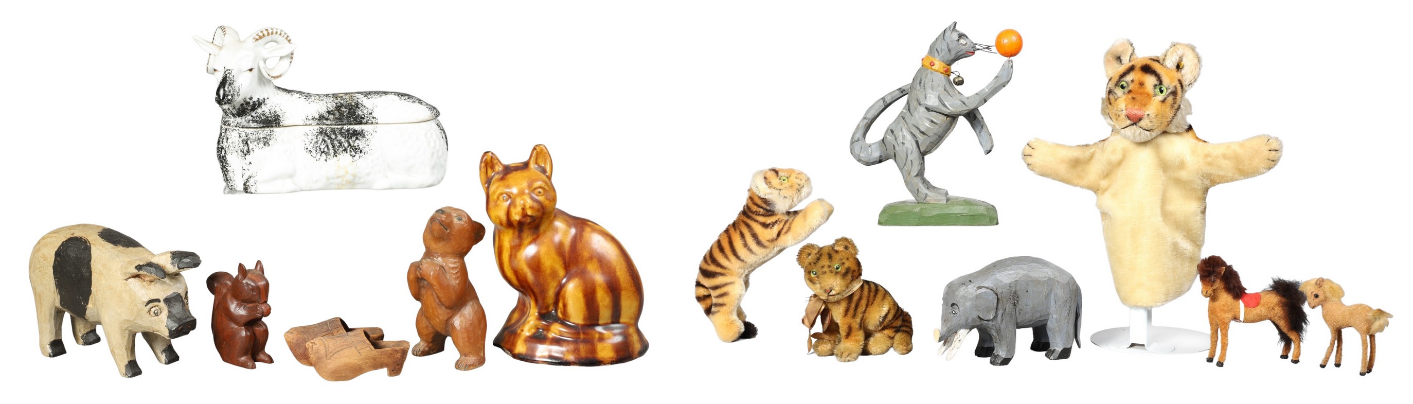 Steiff, carved wood figures and