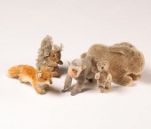 Steiff chimp, fox, bunny, squi