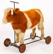 STEIFF RIDING MOHAIR COW, CA.