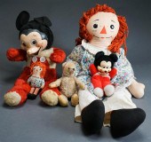 STEIFF TYPE BEAR, TWO RAGGEDY