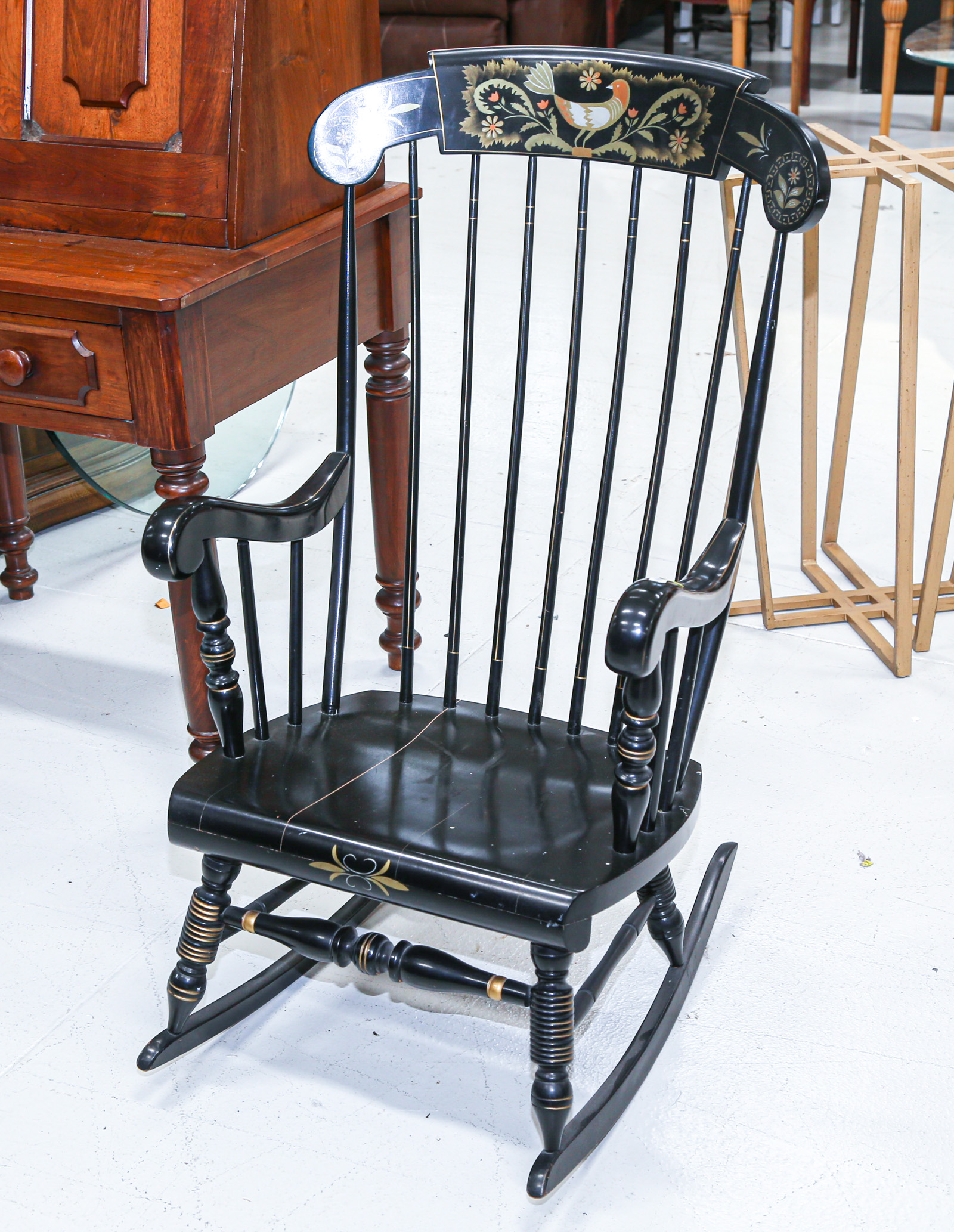 STENCIL DECORATED PLANK SEAT ROCKER