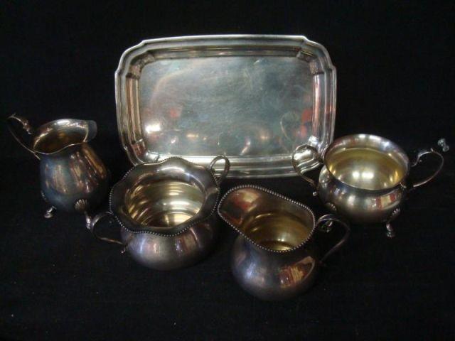 Sterling. 5 Pieces. 1 tray, 2