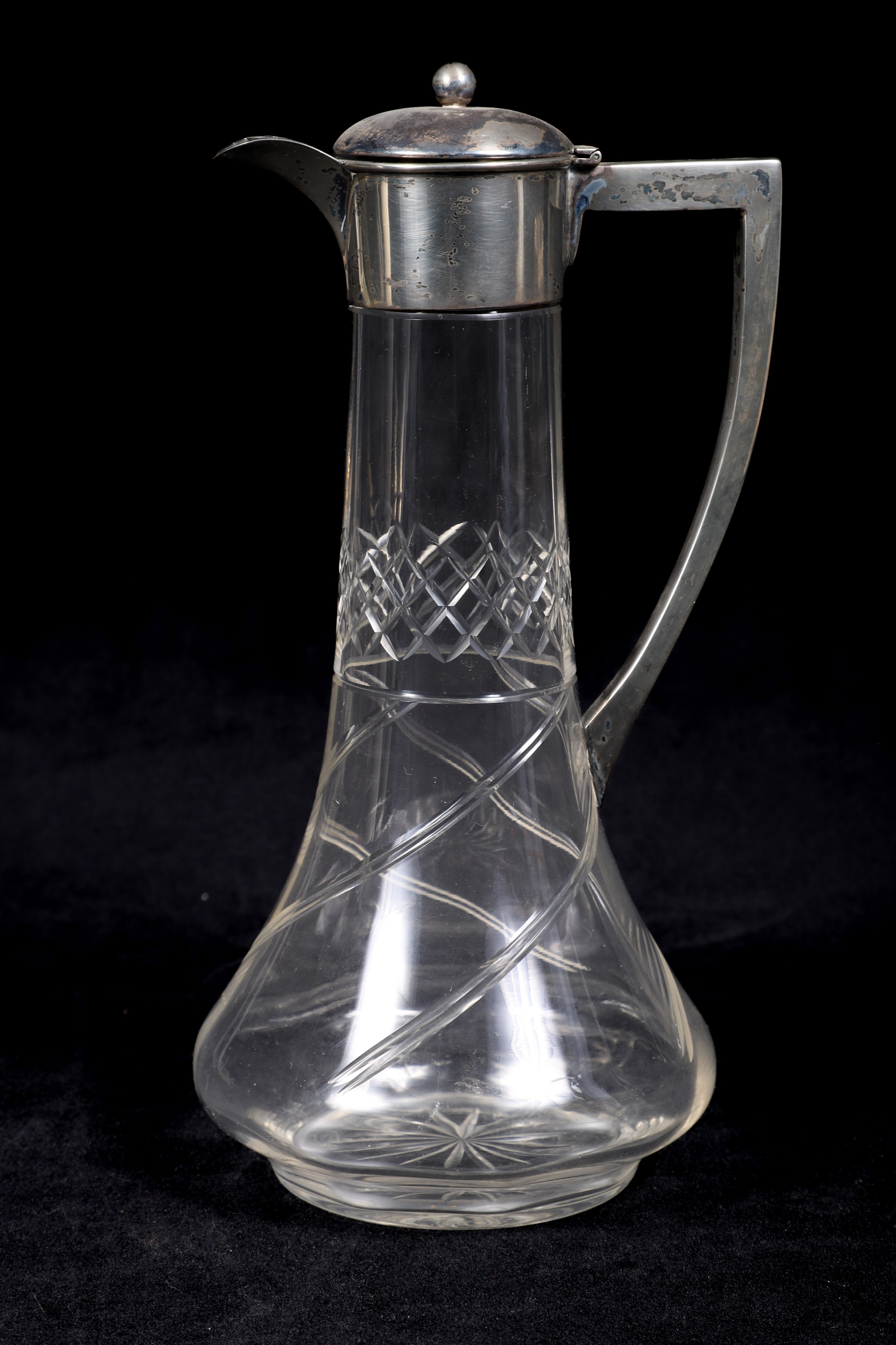 Sterling and glass claret jug, John