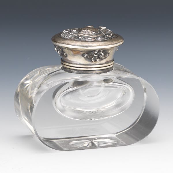 STERLING AND GLASS INKWELL 4"H x