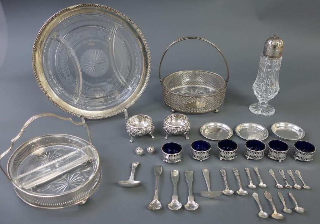 Sterling and glass tableware,