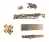 STERLING AND GOLD PIECES, SIX