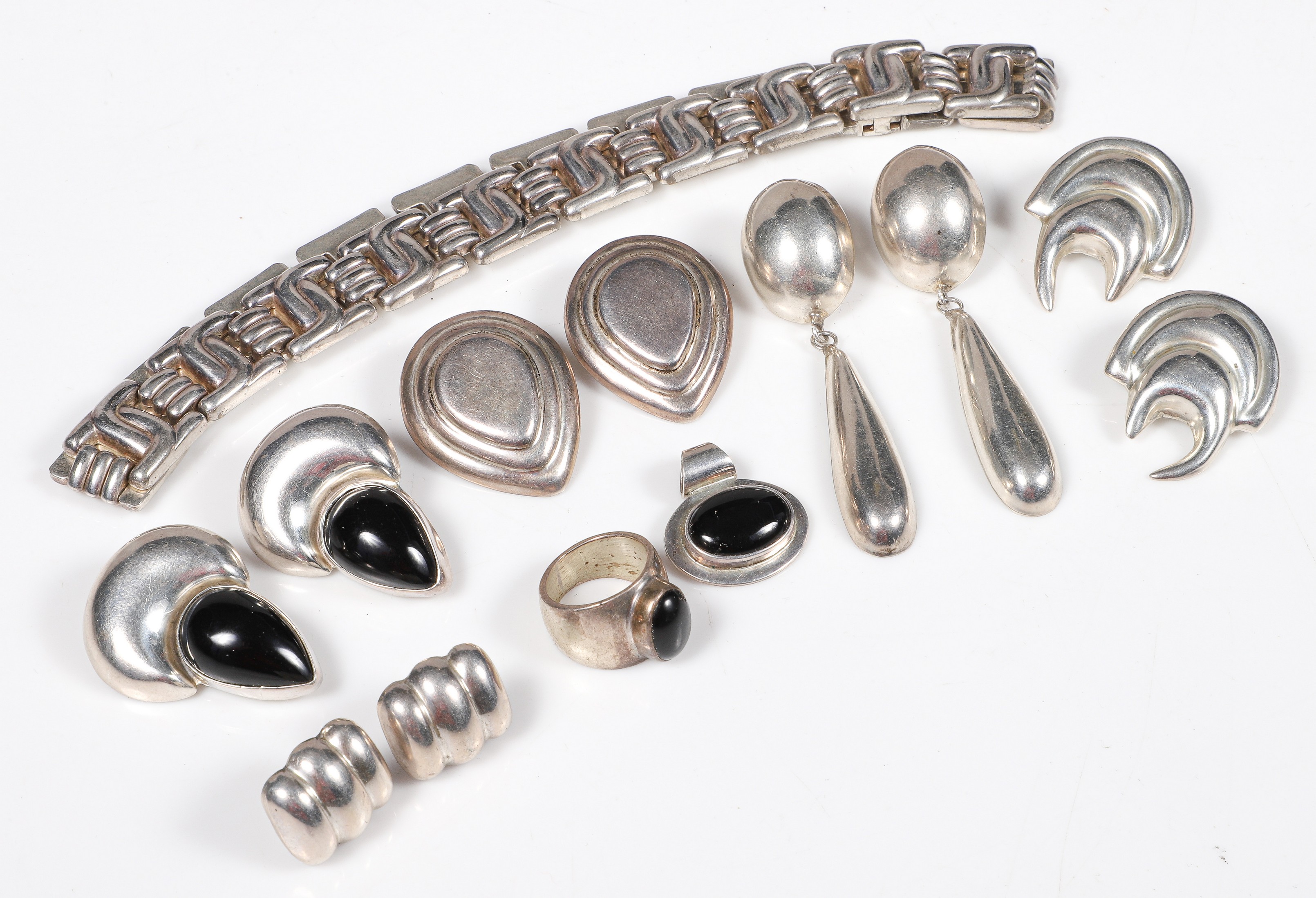Sterling and onyx jewelry group