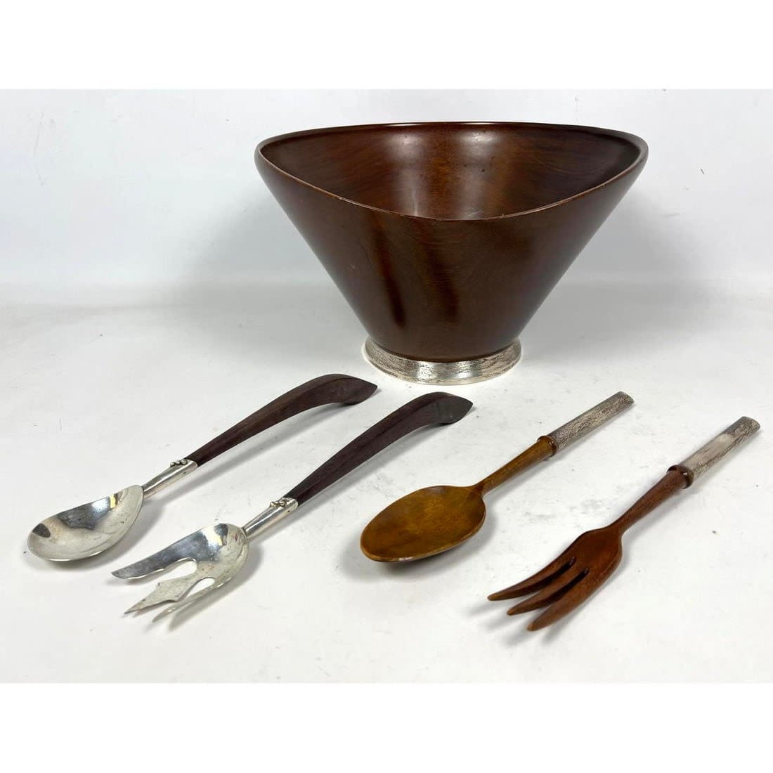 Sterling and wood Lot. Salad Bowl