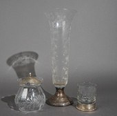 STERLING BASE ETCHED GLASS VAS