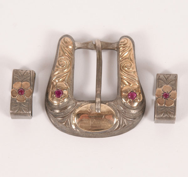 Sterling belt buckle and two loops;