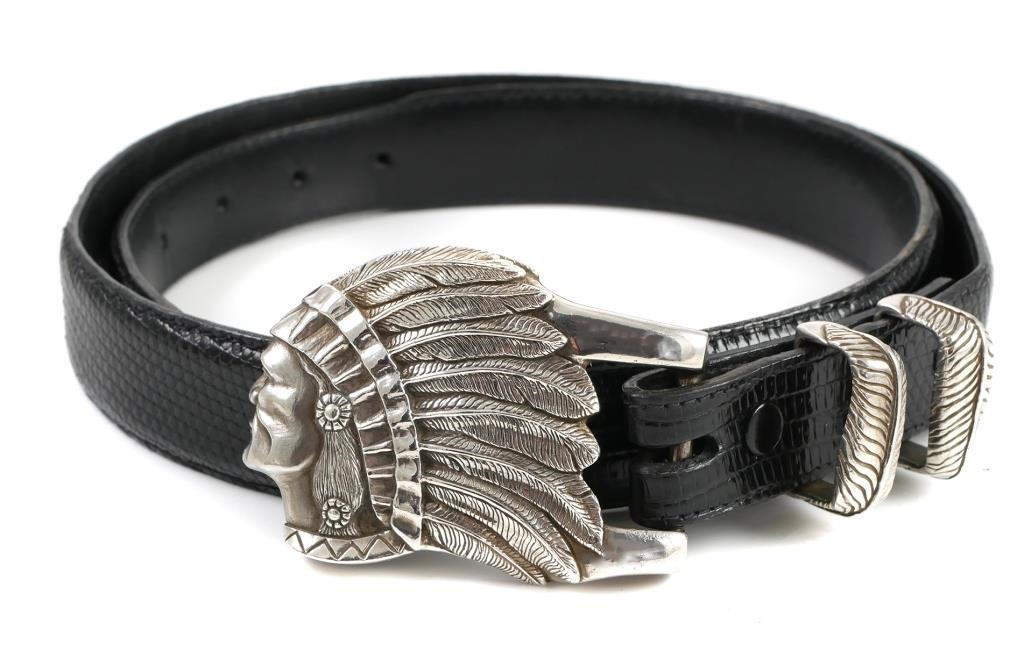 STERLING BELT BUCKLE & BELT, NATIVE