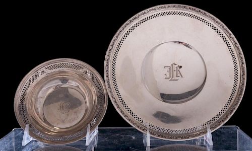 STERLING BOWL & PEDESTAL PLATE, TWO