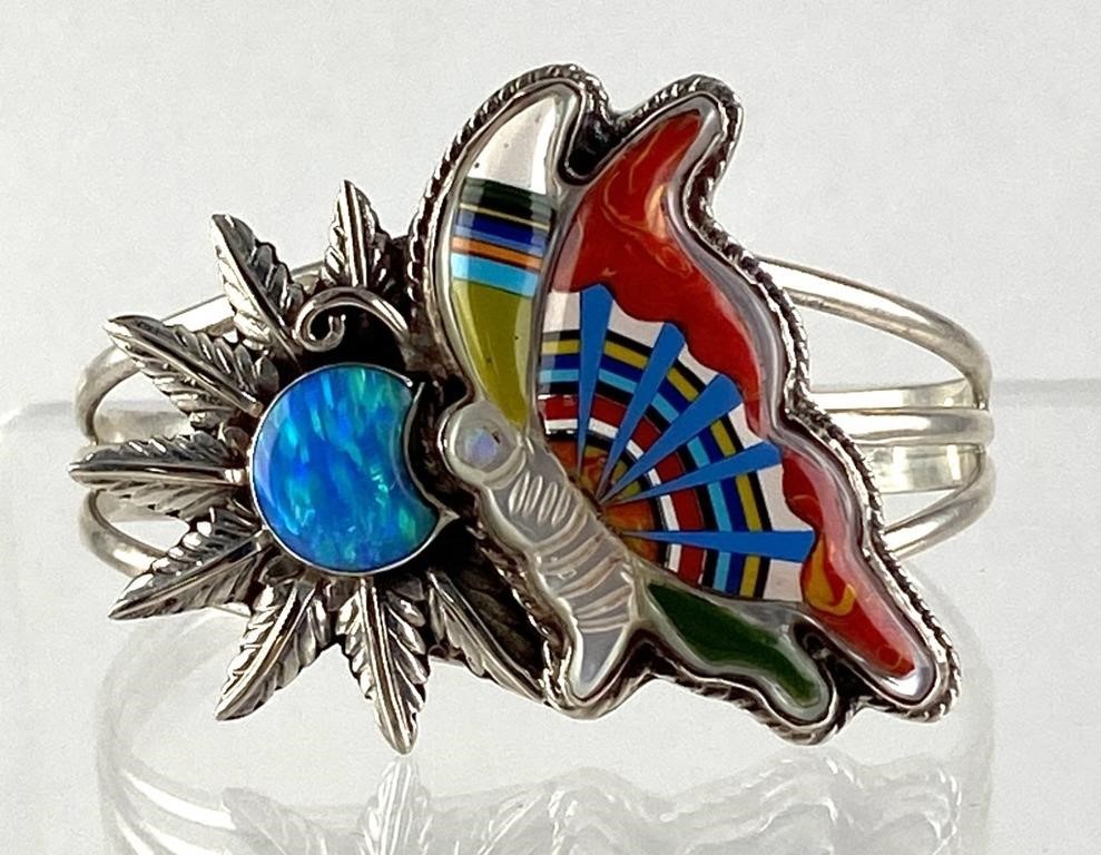 STERLING BUTTERFLY INLAID CUFF