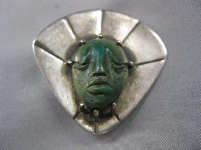 Sterling & Carved Stone Brooch