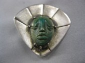 Sterling & Carved Stone Brooch