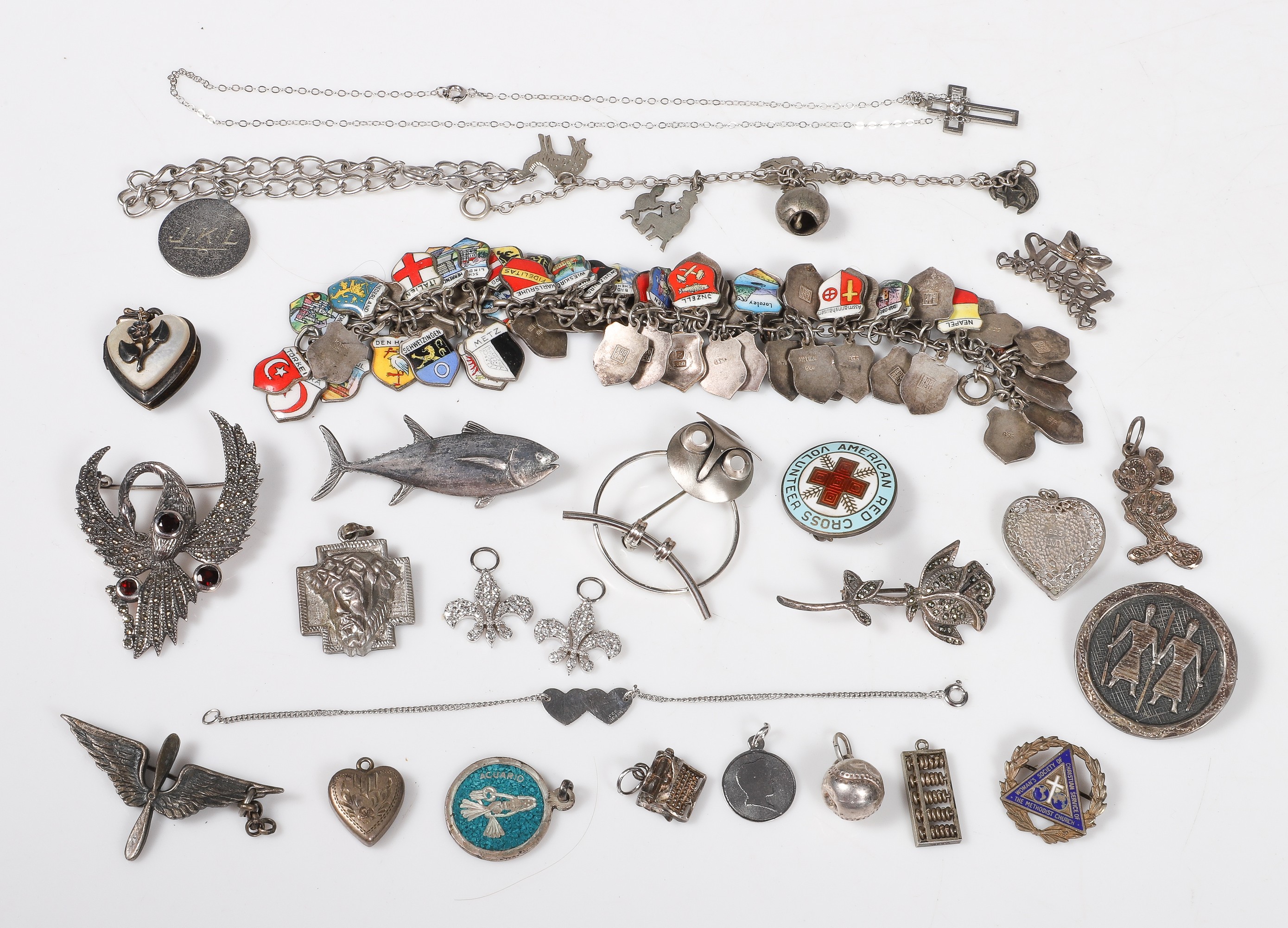 Sterling charms, pendants, brooches