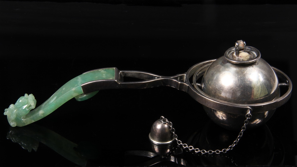STERLING CIGAR LIGHTER WITH JADE