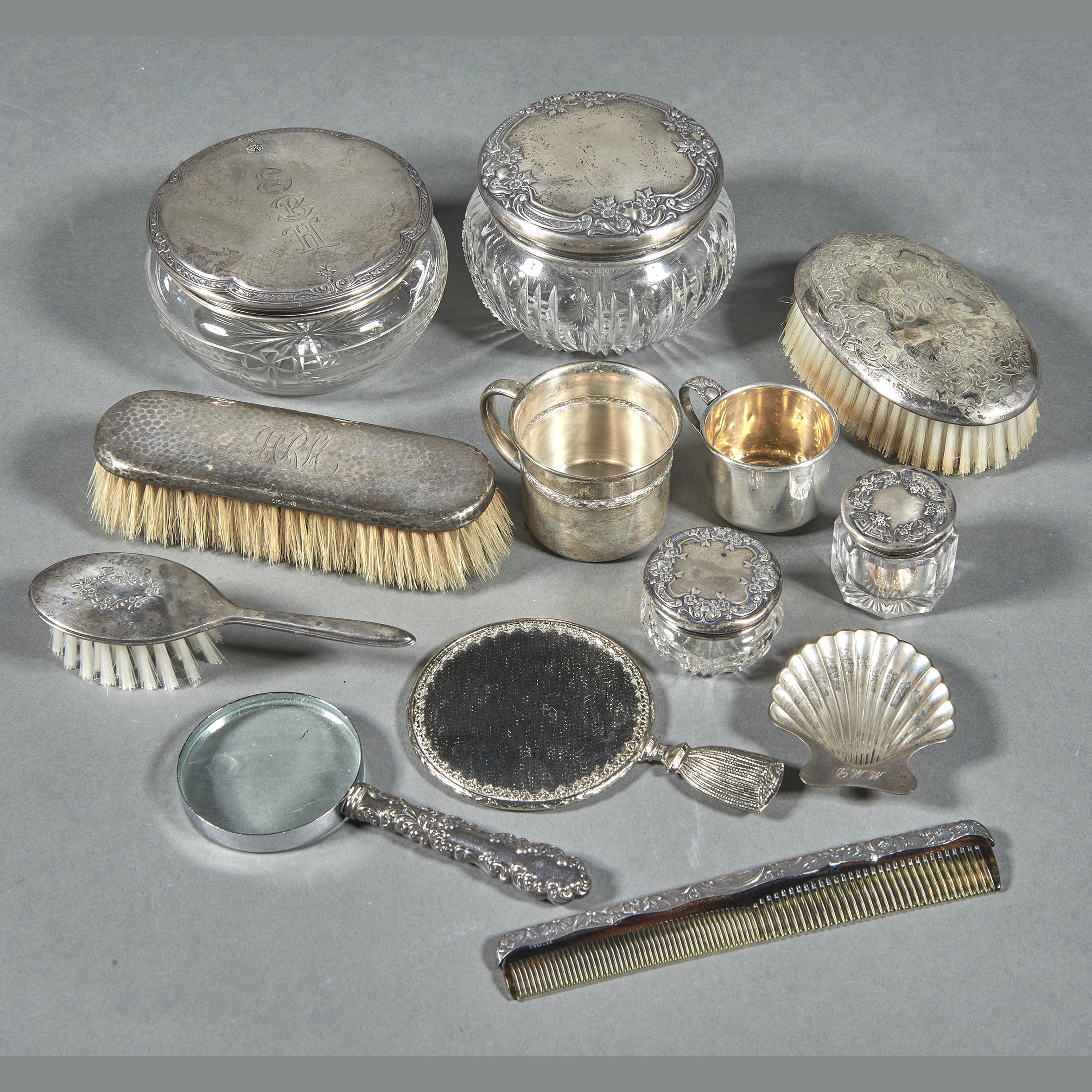STERLING DRESSER ITEMS: 4 JARS, 2