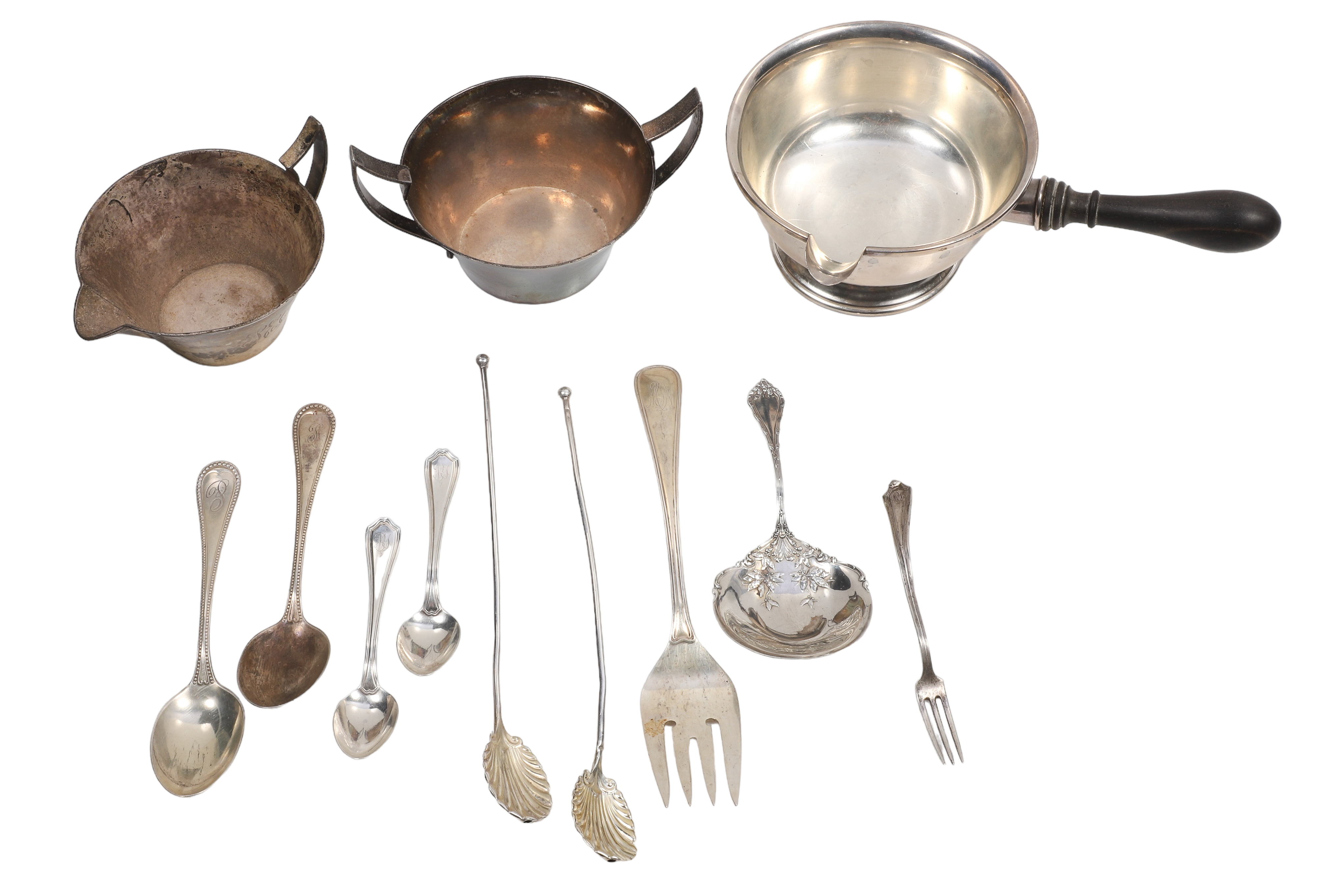 Sterling flatware, creamer, sugar