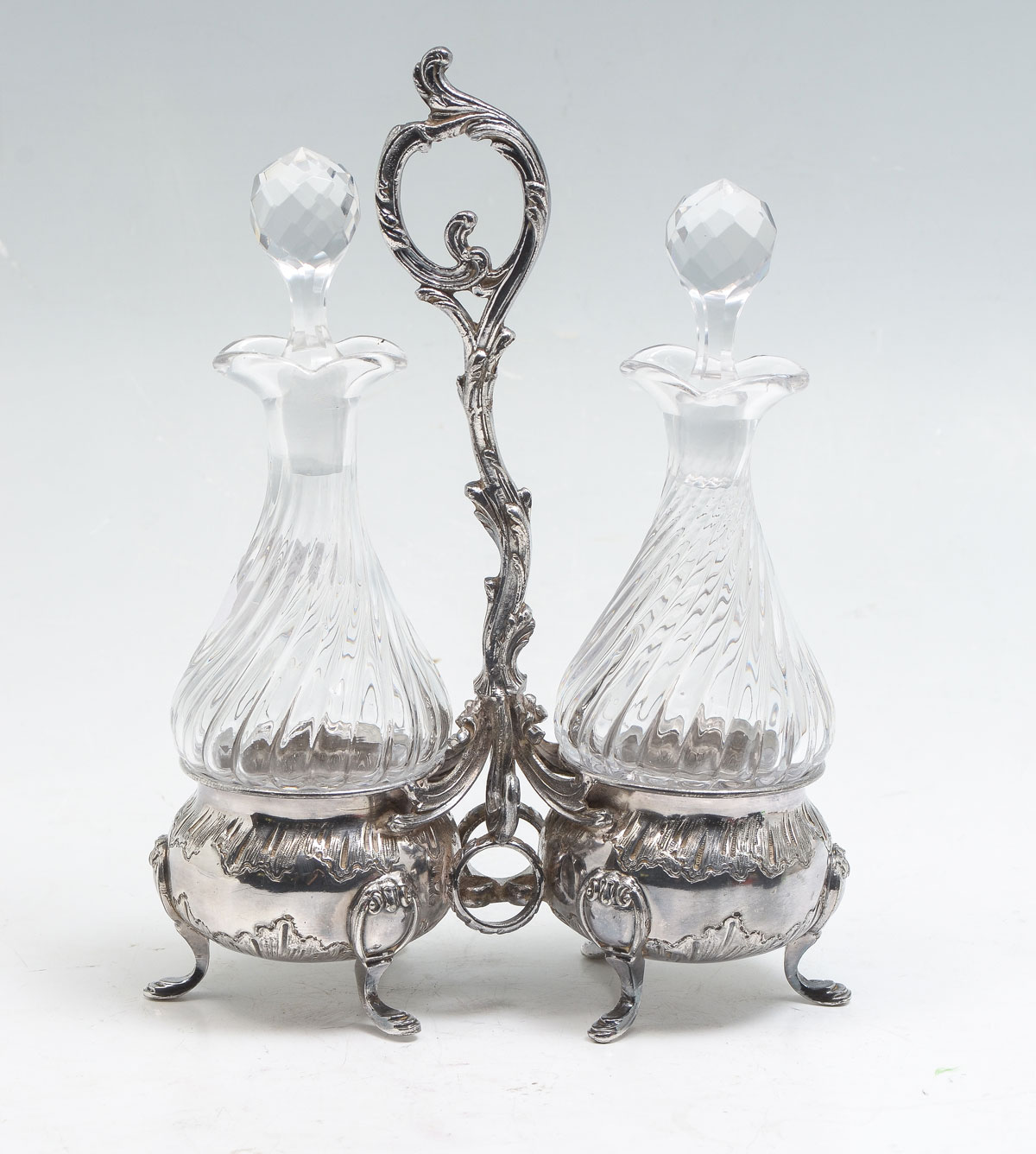 STERLING & GLASS CONDIMENT SET:
