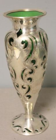 STERLING. Heavy Overlay Green Glass