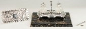 STERLING INKSTAND W MARBLE BAS