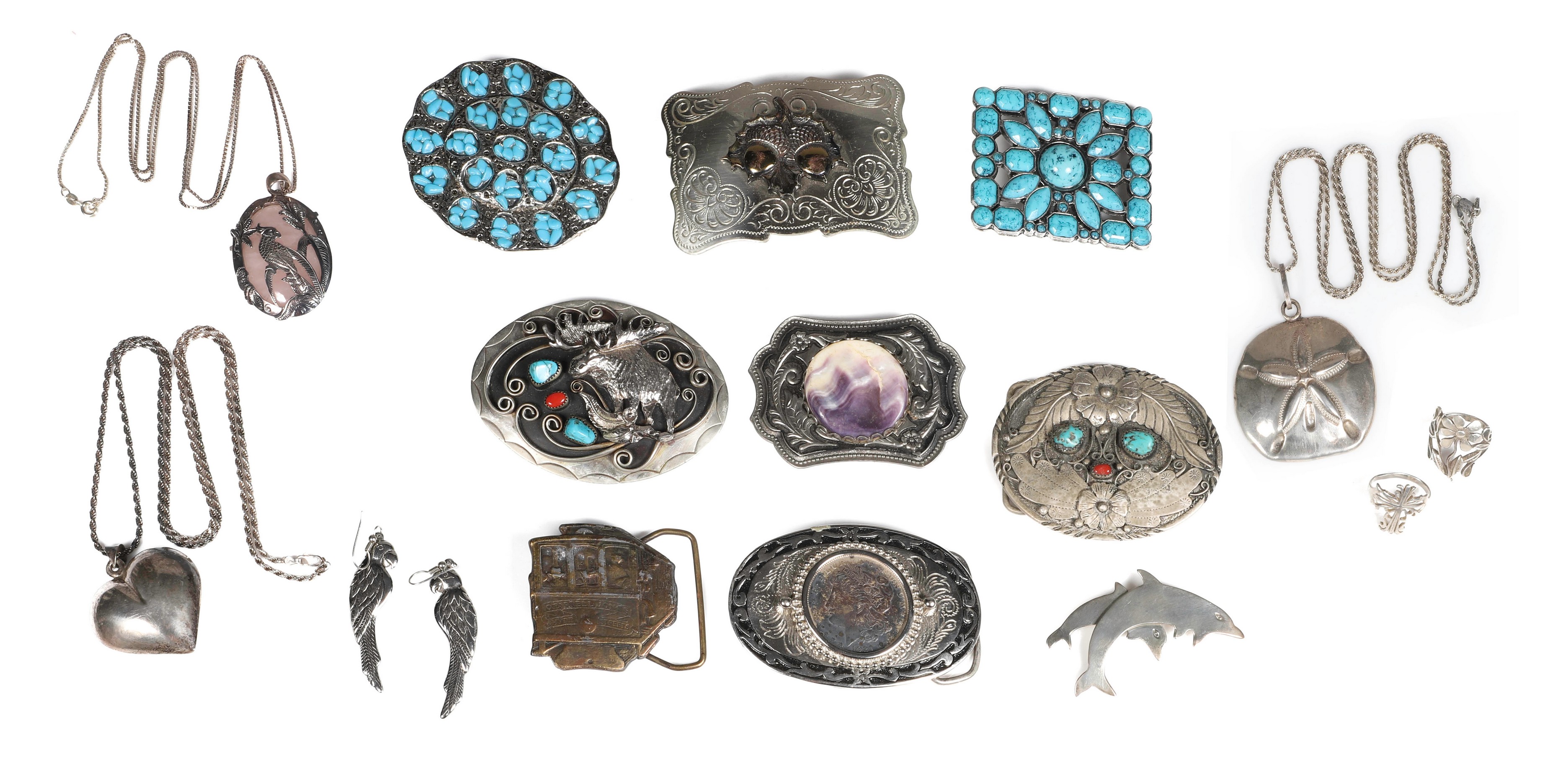 Sterling jewelry and belt buckles
