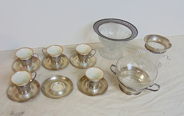 STERLING LOT, DEMI TASSE SET WITH