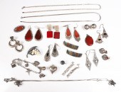 Sterling, marcasite and red st